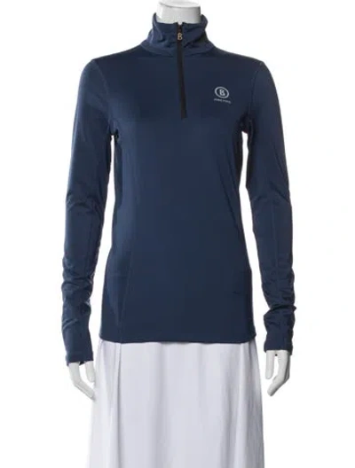 Pre-owned Bogner Mock Neck Long Sleeve Top In Blue