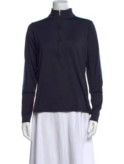 Pre-owned Bogner Mock Neck Long Sleeve Top In Blue