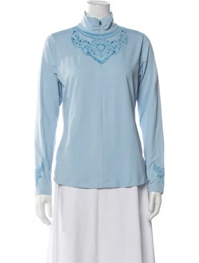 Pre-owned Bogner Mock Neck Long Sleeve Top In Blue