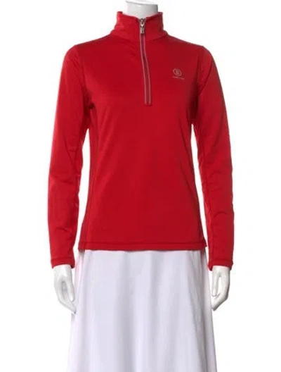 Pre-owned Bogner Mock Neck Long Sleeve Top In Red/silver