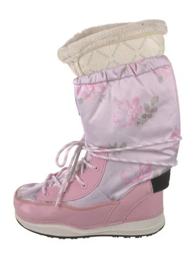 Pre-owned Bogner Nylon Floral Print Lace-up Boots In Purple