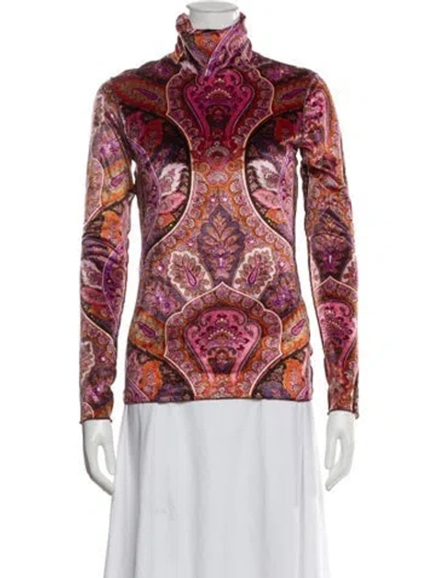Pre-owned Bogner Paisley Print Turtleneck Top In Purple