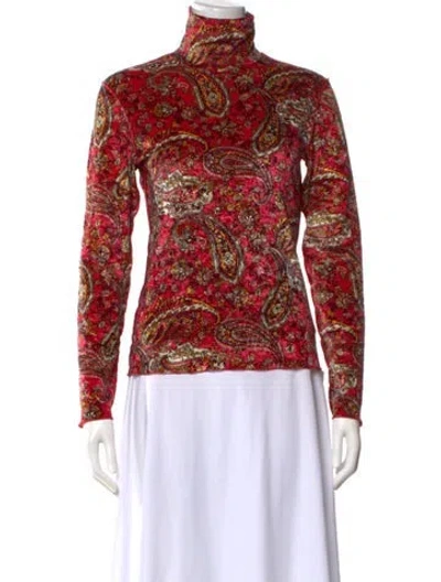 Pre-owned Bogner Paisley Print Turtleneck Top In Red