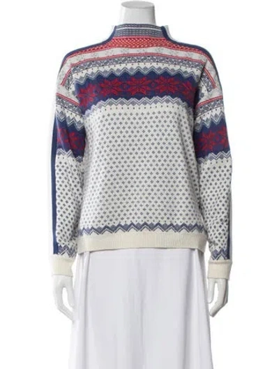 Pre-owned Bogner Patterned Mock Neck Sweater In Blue/white