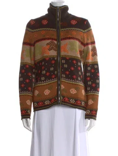 Pre-owned Bogner Patterned Mock Neck Sweater In Brown