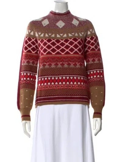 Pre-owned Bogner Patterned Mock Neck Sweater In Red