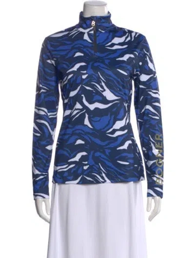 Pre-owned Bogner Patterned Mock Neck Top In Blue