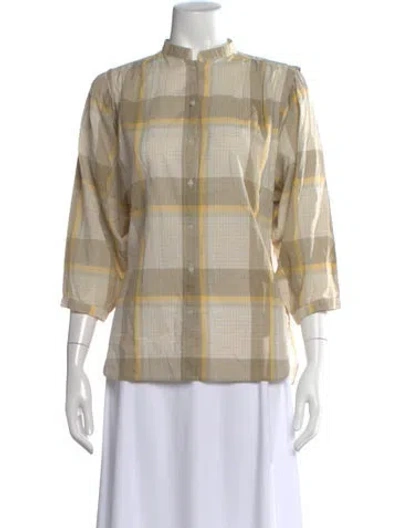 Pre-owned Bogner Plaid Print Three-quarter Sleeve Button-up Top In Neutral