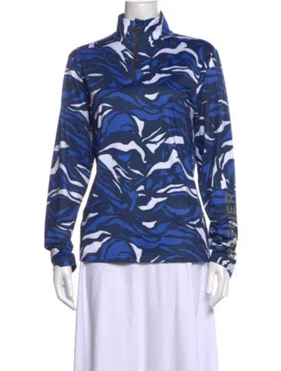 Pre-owned Bogner Printed Mock Neck Top In Blue
