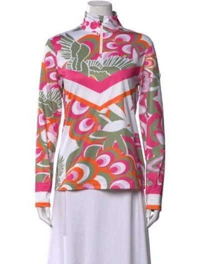 Pre-owned Bogner Printed Mock Neck Top In Pink