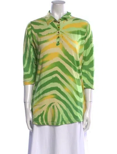 Pre-owned Bogner Printed Three-quarter Sleeve Polo In Green