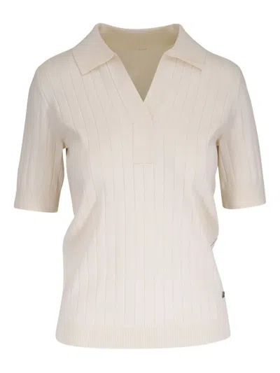Bogner Ribbed-knit Polo Shirt In White