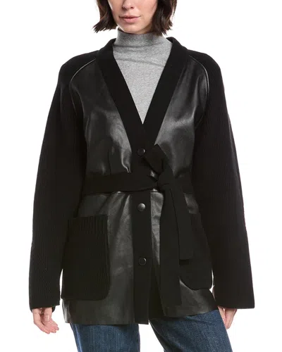 Bogner Roxana Leather Front Wool & Cashmere-blend Jacket In Black