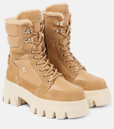 Bogner Sapporo 2 Shearling-lined Leather Combat Boots In Braun
