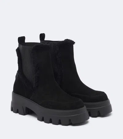 Bogner Sapporo Shearling-trimmed Suede Ankle Boots In Black