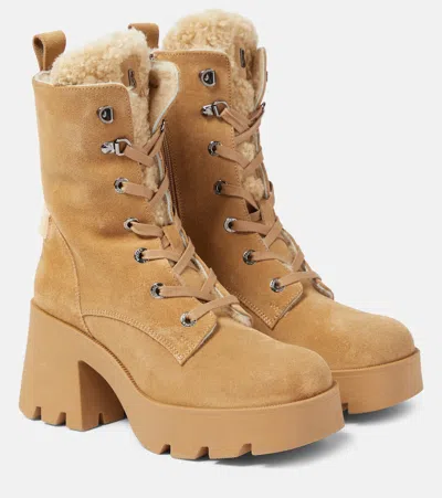 Bogner Sochi Shearling-lined Suede Lace-up Boots In Beige