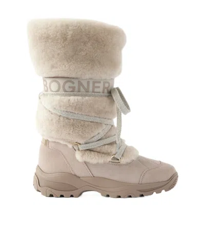 Bogner Alta Badia Shearling And Suede Ankle Boots In Neutral