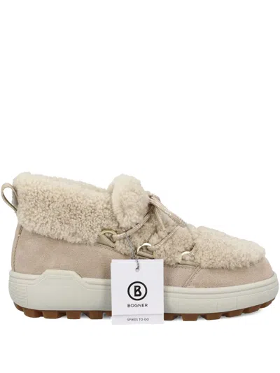 Bogner Shearling Lace-up Boots In Neutral