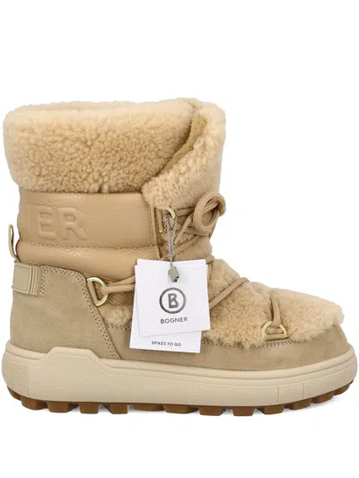 Bogner Shearling Leather Ankle Boots In Neutral