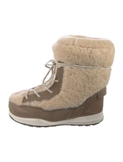 Pre-owned Bogner Shearling Patterned Lace-up Boots In Neutral