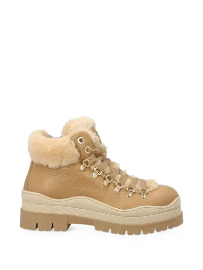 Bogner Shearling-trim Lace-up Ankle Boots In Neutral