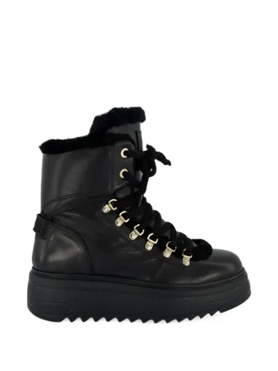 Bogner Shearling-trim Leather Boots In Black
