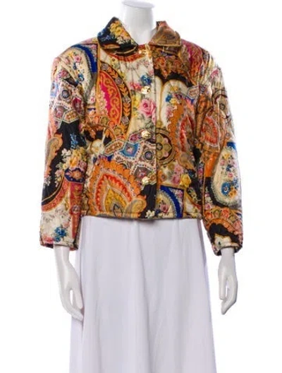 Pre-owned Bogner Silk Floral Print Evening Jacket In Yellow