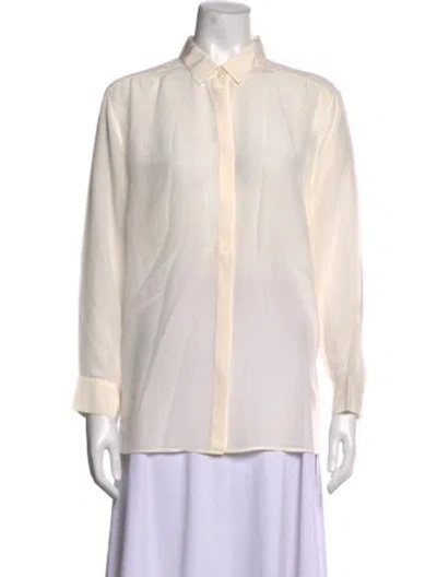 Pre-owned Bogner Silk Long Sleeve Button-up Top In Neutrals