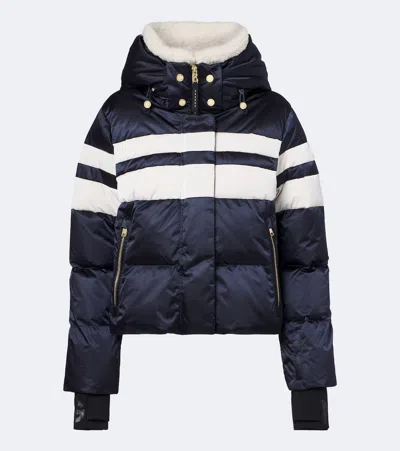 Bogner Silla-d Striped Quilted Plush-trimmed Shell Down Ski Jacket In Blue