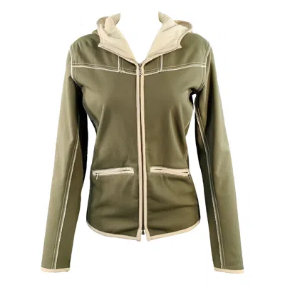 Pre-owned Bogner Size M Cream Olive Polyester Blend Embroidered Hooded Jacket In White