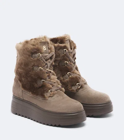 Bogner Stockholm Suede And Shearling Lace-up Boots In Brown