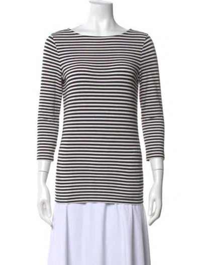 Pre-owned Bogner Striped Bateau Neckline Top In Black