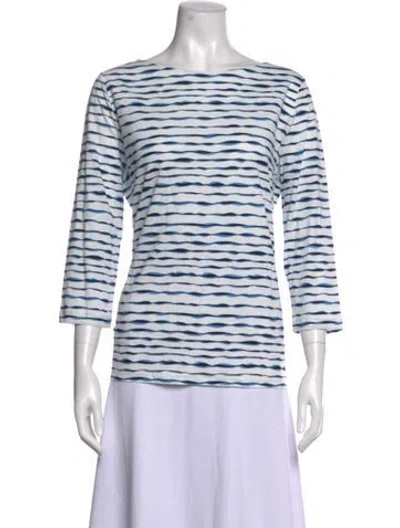 Pre-owned Bogner Striped Bateau Neckline Top In Blue/white
