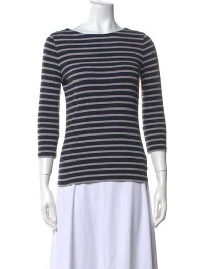 Pre-owned Bogner Striped Bateau Neckline Top In White