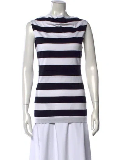 Pre-owned Bogner Striped Bateau Neckline Top In White