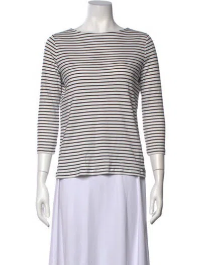 Pre-owned Bogner Striped Bateau Neckline Top In White