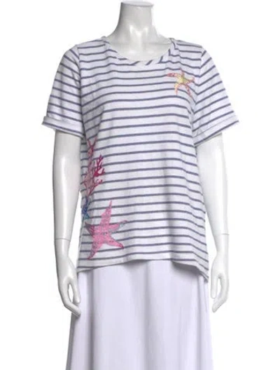 Pre-owned Bogner Striped Crew Neck T-shirt In White