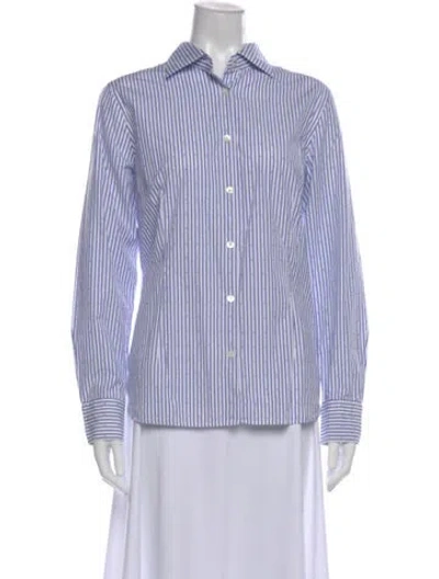 Pre-owned Bogner Striped Long Sleeve Button-up Top In Blue