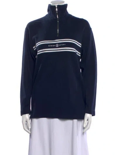 Pre-owned Bogner Striped Mock Neck Sweater In Blue