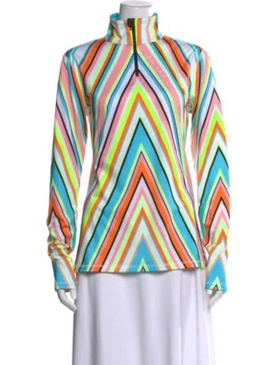 Pre-owned Bogner Striped Mock Neck Top In Pink