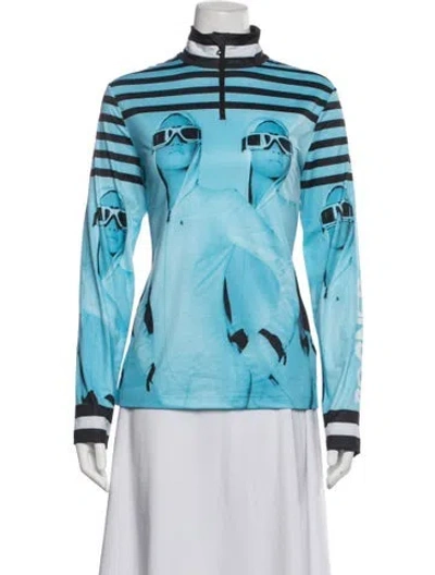 Pre-owned Bogner Striped Mock Neck Top W/ Tags In Blue