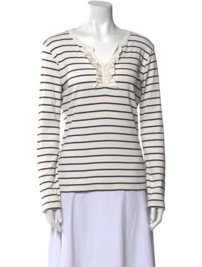 Pre-owned Bogner Striped V-neck Top In White