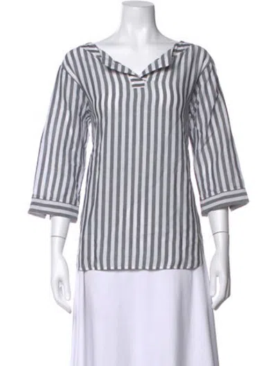 Pre-owned Bogner Striped V-neck Top In White