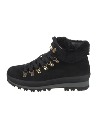 Pre-owned Bogner Suede Fur Trim Hiking Boots In Black