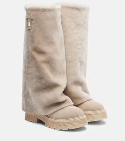 Bogner Turin Shearling And Suede Boots In Neutral