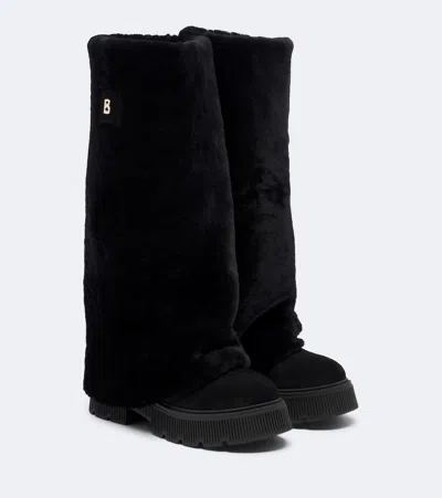 Bogner Turin Shearling And Suede Knee-high Boots In Black