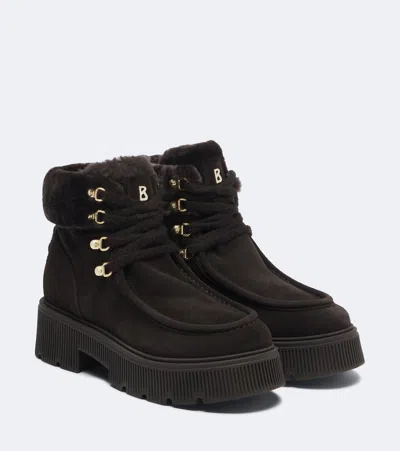 Bogner Turin Shearling-trimmed Suede Lace-up Boots In Transparent