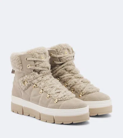 Bogner Vaduz Shearling And Suede Ankle Boots In Beige