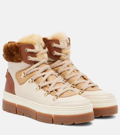 Bogner Vaduz Shearling-trimmed Leather Ankle Boots In Neutral