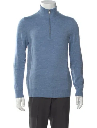Pre-owned Bogner Virgin Wool Mock Neck Polo Sweater In Blue